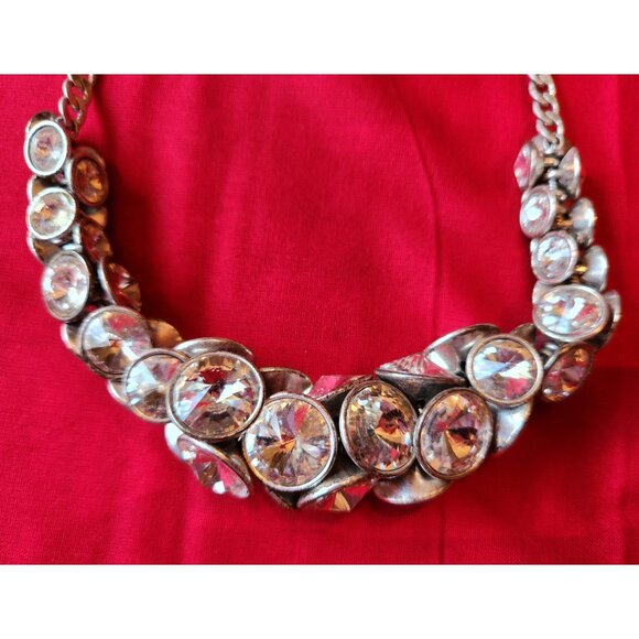 Fossil Vintage Rivoli Cluster Bezel Graduated Crystal Statement Choker Necklace - Picture 5 of 9